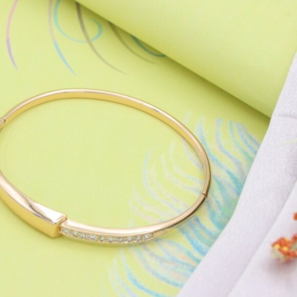 Minimalist Rose Gold Bangle with Sleek Cubic Zirconia Accent Line, XPBL0555 - Picture 3 of 12